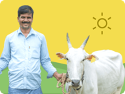Happy organic dairy farmer