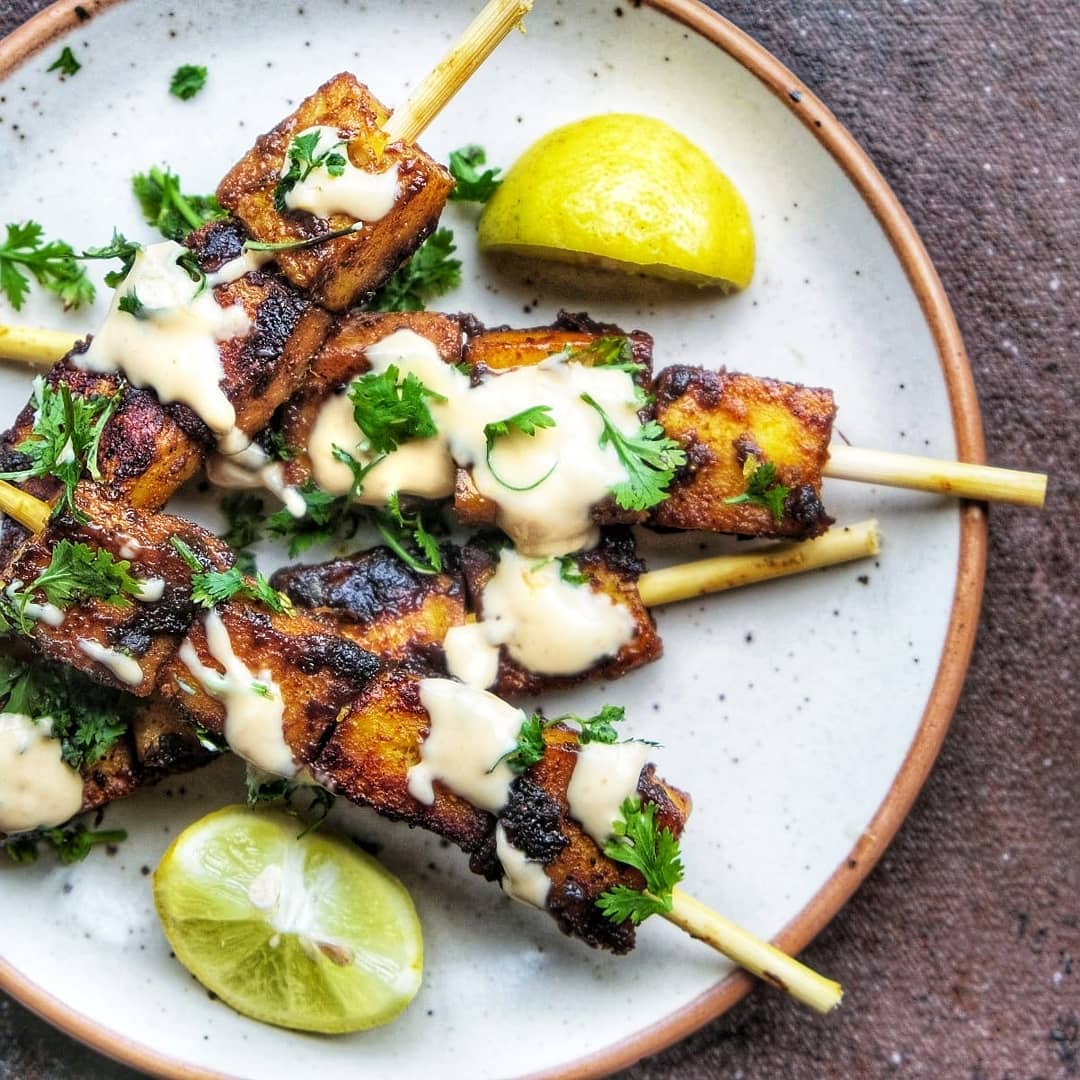 Delicious Paneer Satay with Peanut Sauce