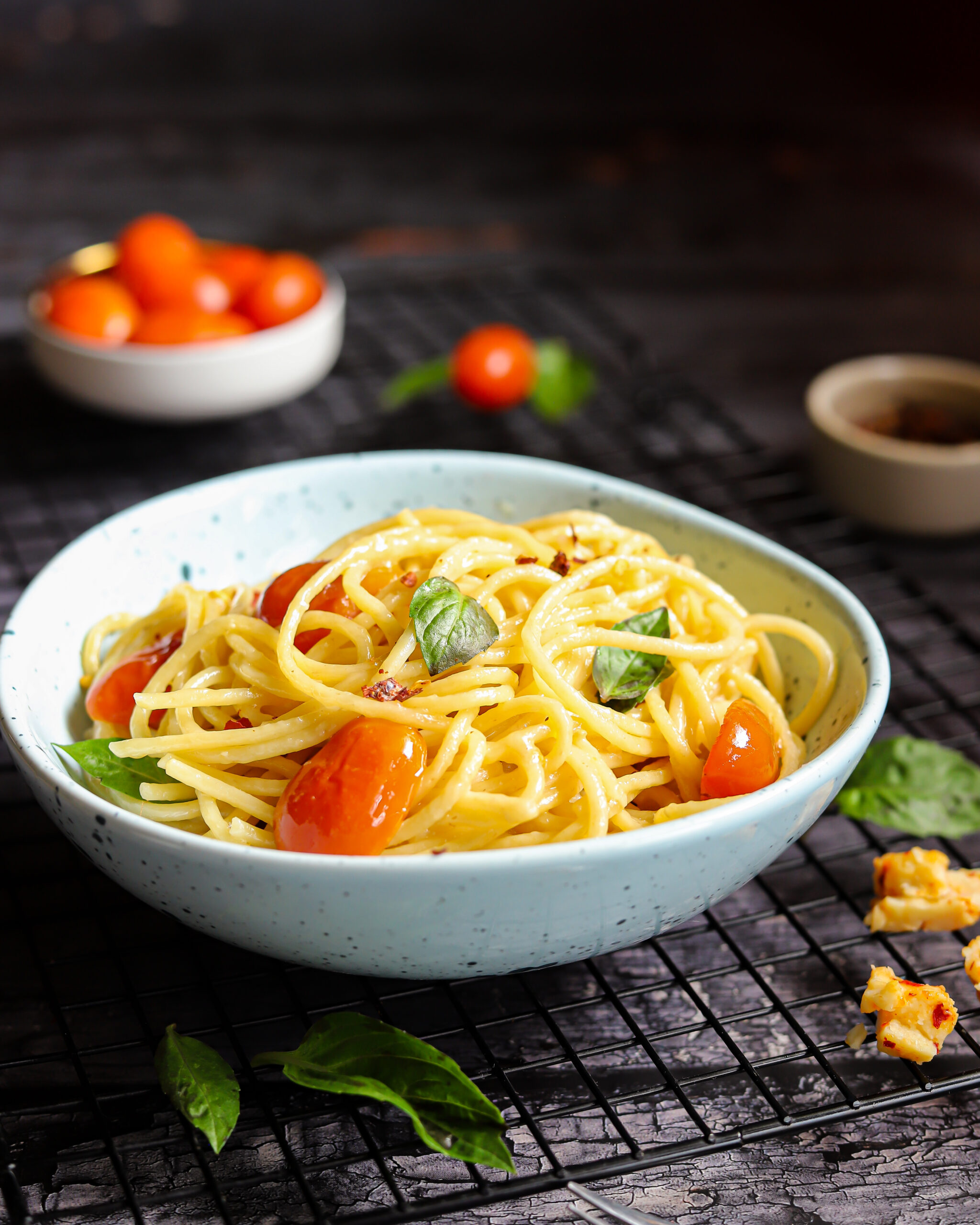 Bowl of pasta in cream sauce