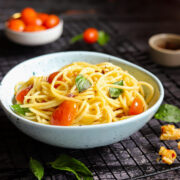 Bowl of pasta in cream sauce